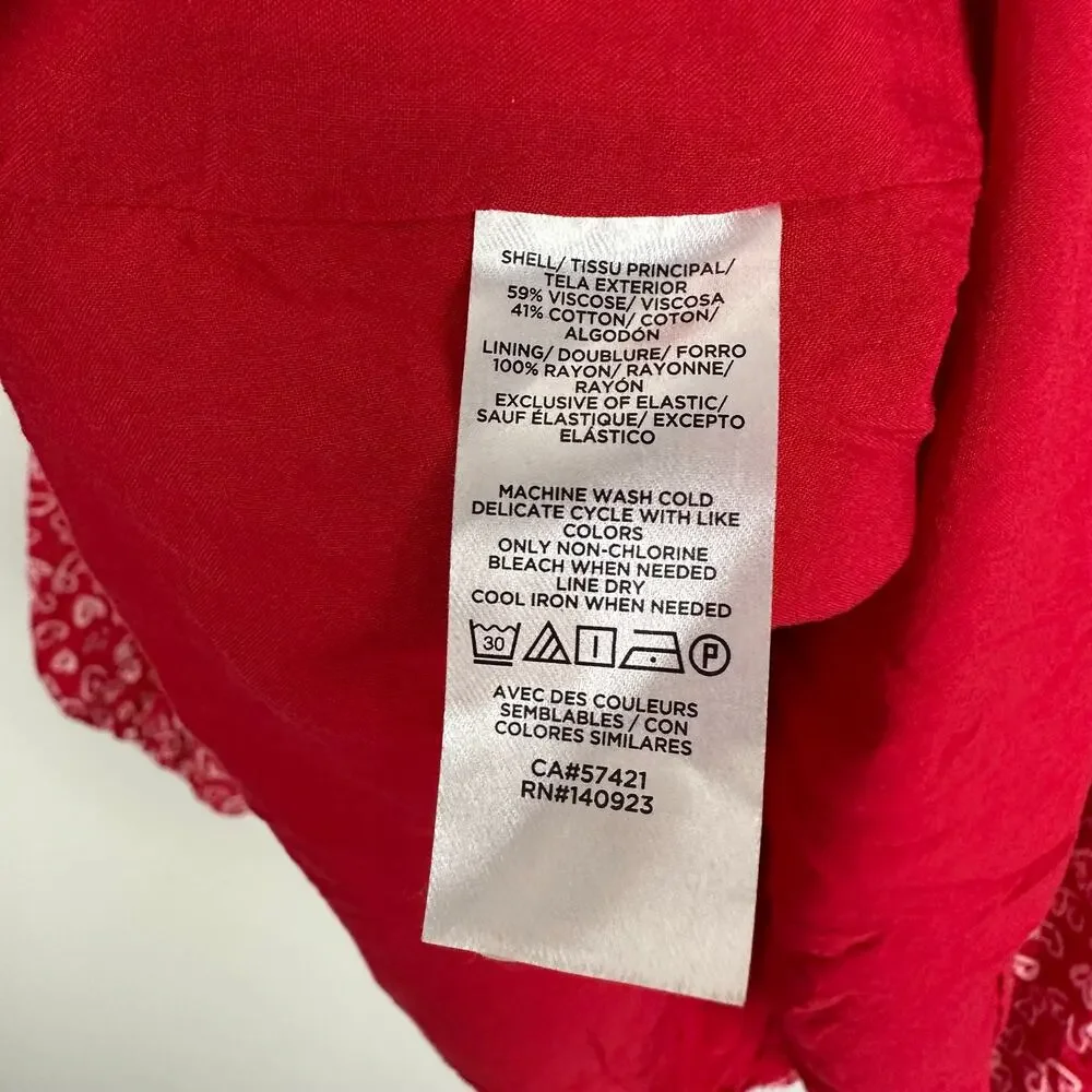 Loft Cotton Blend Heart Allover Print Peplum Blouse Balloon sleeve Size 6